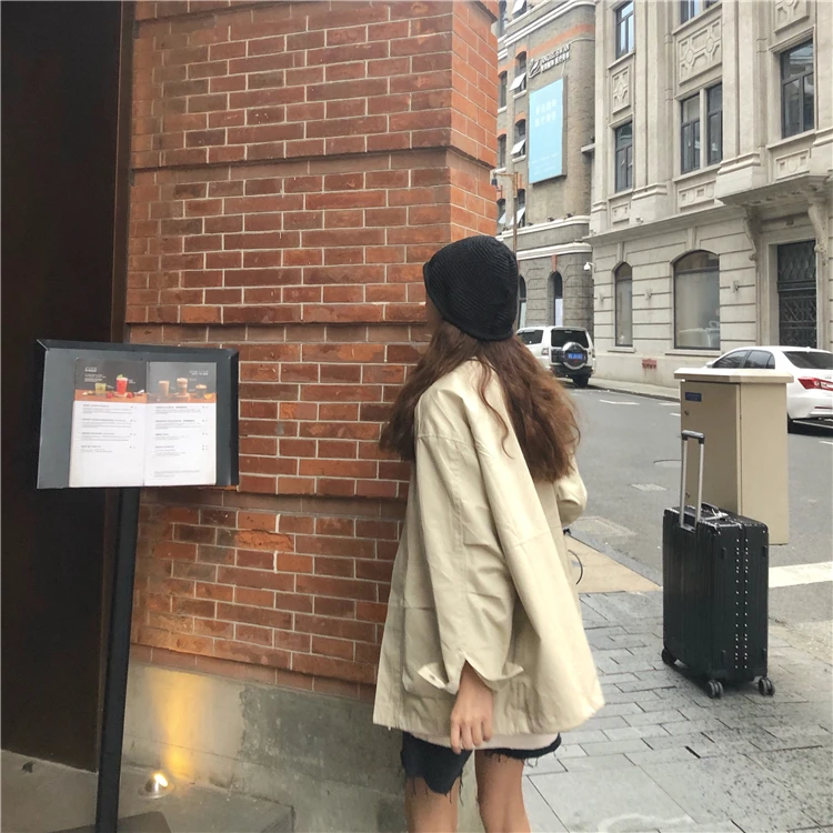 

Korean Style Loose Cargo Jacket Women Streetwear Batwing Long Sleeve Pockets Coat Vintage Autumn Winter Casual Jackets
