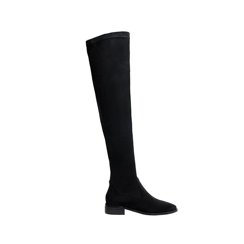 

Sock boots for women shoes over the knee thigh high boots 2020 suede slip on low heels ladies Stretch long boots plus size 34-43
