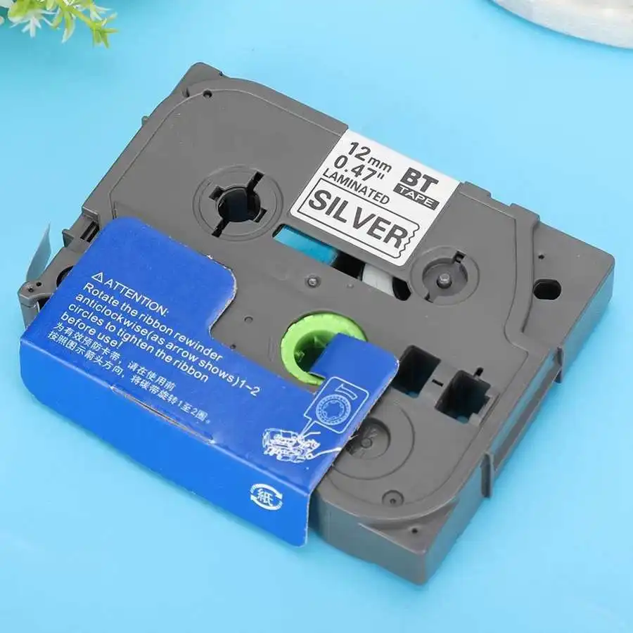 Labeling tape Ribbon for Brother printer sticker Printing paper PT-E100B PT-9700 12mm Black on matte silver |