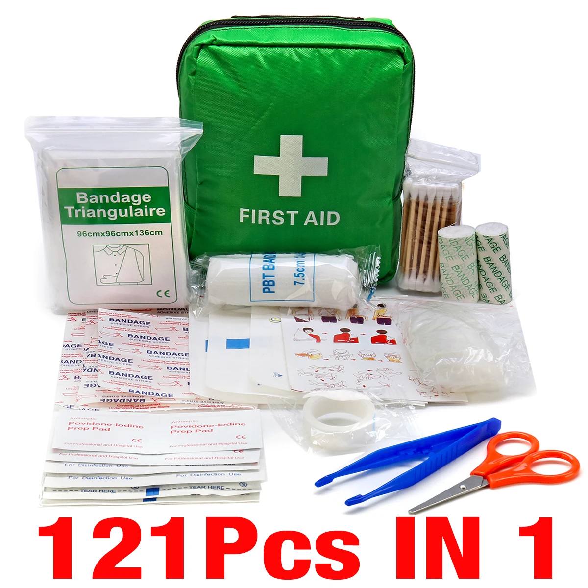 

121Pcs Green Mini Safe Camping Hiking Car First Aid Bag Kit Emergency Kit Treatment Pack Outdoor Wilderness Survival