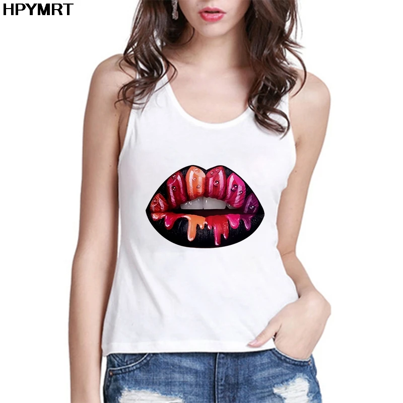 

Женская майка с принтом губ, пикантная модная жилетка, Повседневная футболка без рукавов, с графическим принтом, в стиле Харадзюку, на лето