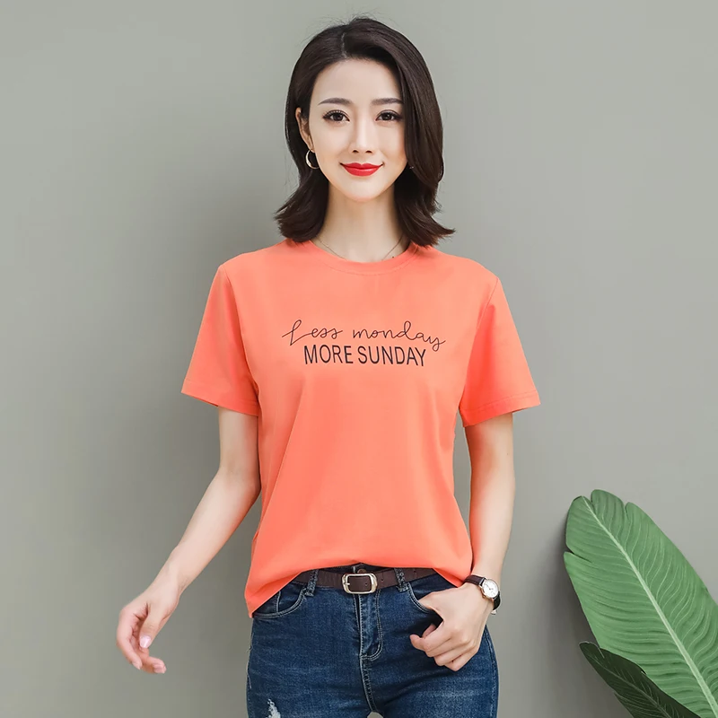 

Korean Version 2021 New T-Shirt Women'S Short Sleeve Loose Cotton Versatile Bottom Printing Large Girl Summer Top