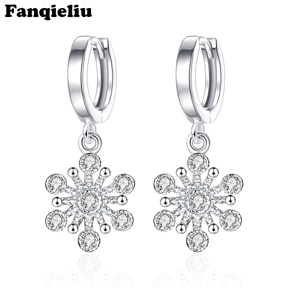 

Fanqieliu 100% 925 Silver Mark Crystal Drop Earrings For Women Sterling Silver Clasp Snowflake Dangle Earring Women FQL20222