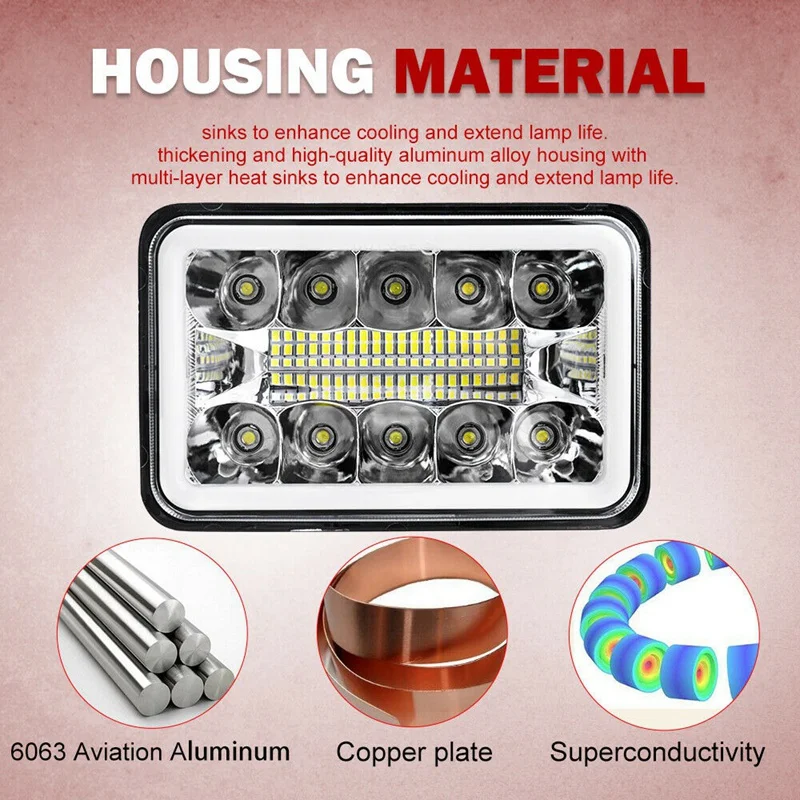 

4Pcs 4Inch X 6Inch Led Drl Light Bulb Crystal Clear Sealed Beam Head Light Lamp Headlight 6X4 Truck