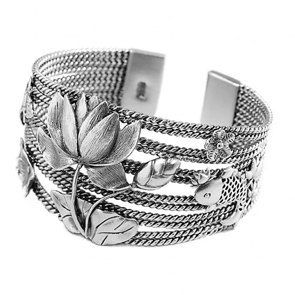 

Браслет женский из серебра 100% пробы, с узором в виде рыбки лотоса