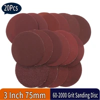 20 pcs 3 inch 75 mm round sandpaper disk sand sheets grit 40 1000 hook loop sanding disc for sander grits red polishing discs