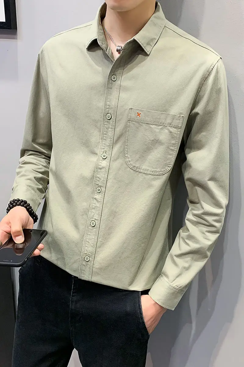

2020 Spring And Autumn New Youth Popular Men's Korean Style Solid Color Small Pocket Long-sleeved Shirt Fashion Casual Top