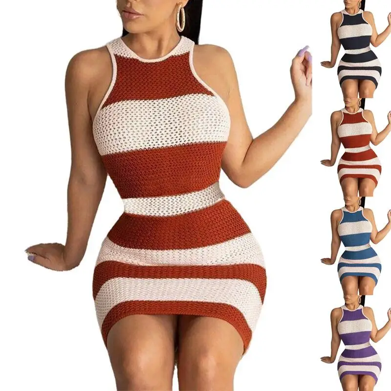 

Knitted Dress Women Autumn and Winter 2021 New Sleeveless Fashion Sexy Dresses Slim V-Neck Knitted Sweater Dress