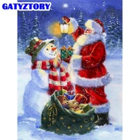 gatyztory 50x65cm framed oil paint by numbers for adults christmas santa claus with gift oil painting by number hand made craft