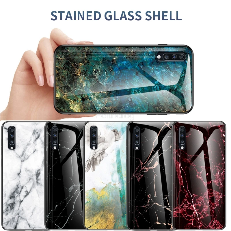 Роскошный чехол из мраморного стекла для Samsung Galaxy A50 A70 A80 A10 A20 A30 M10 A20E A7 A8 A9 A6 A5 J8 J4 J6