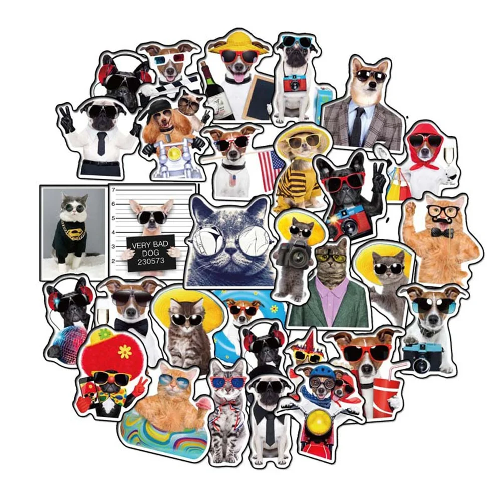 

10/30/50PCS Sunglasses Cute Animals Cats and Dogs Graffiti Stickers Mobile Laptop Waterproof Stickers Wholesale