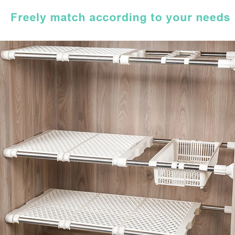

Nail-Free Wardrobe Layered Partition Telescopic Closet Wardrobe Layered Storage Rack Cabinet Shelf D1