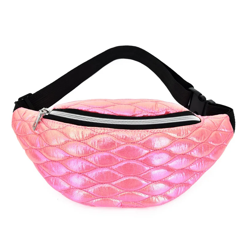 Dark Pink Женская модная поясная сумка для девочек, блестящая кожаная нагрудная сумка, регулируемый ремень, сумка-пояс на талию, для телефона, для путешествий, спортивный кошелек - Цвет: Dark Pink