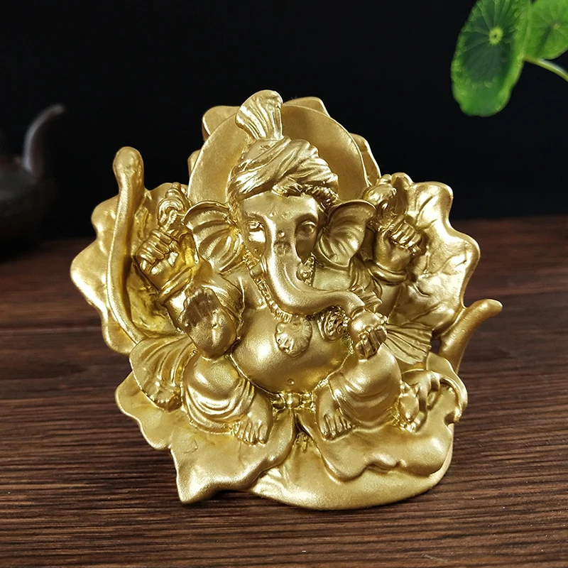 

Golden Lord Ganesha Statue Sculpture Resin Ornaments Hindu Elephant God Buddha Statues Figurine Home Decoration Lucky Gifts