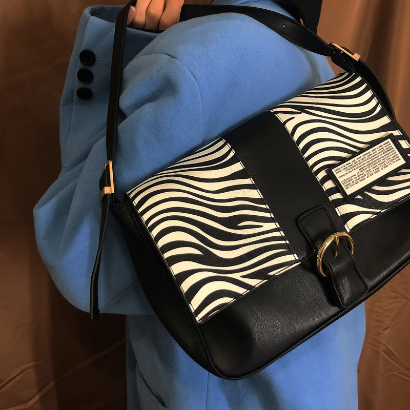 

Dark Retro Zebra Pattern Stitching Design Romantic Underarm Shoulder Bag Handbag 2021 New Purses and Handbags Luxury Cc Gg