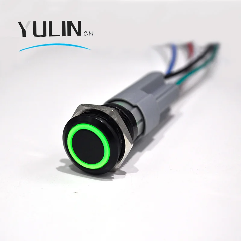 Металлический кольцевой алюминиевый оксидный черный кнопочный переключатель 16