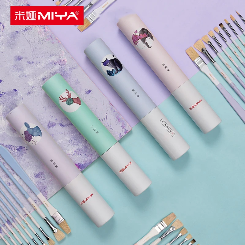 MIYA HIMI Artist Paint Brush Set - 9 Different Sizes Paint Brushes  Suitable for Watercolor Gouache Painting Wash Bristle