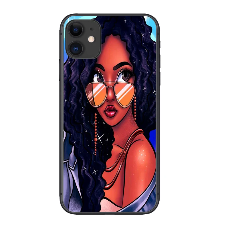 

Fashion Melanin Poppin Phone Case For iPhone 11 12 Mini Pro MAX Black African Woman Silicone Cover for iPhone XR XSMax 6 7 8Plus