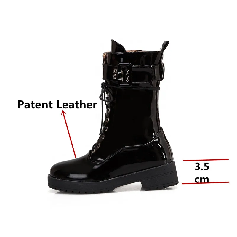 Женские ботинки FEDONAS зимние из лакированной кожи на высоком каблуке с пряжкой в