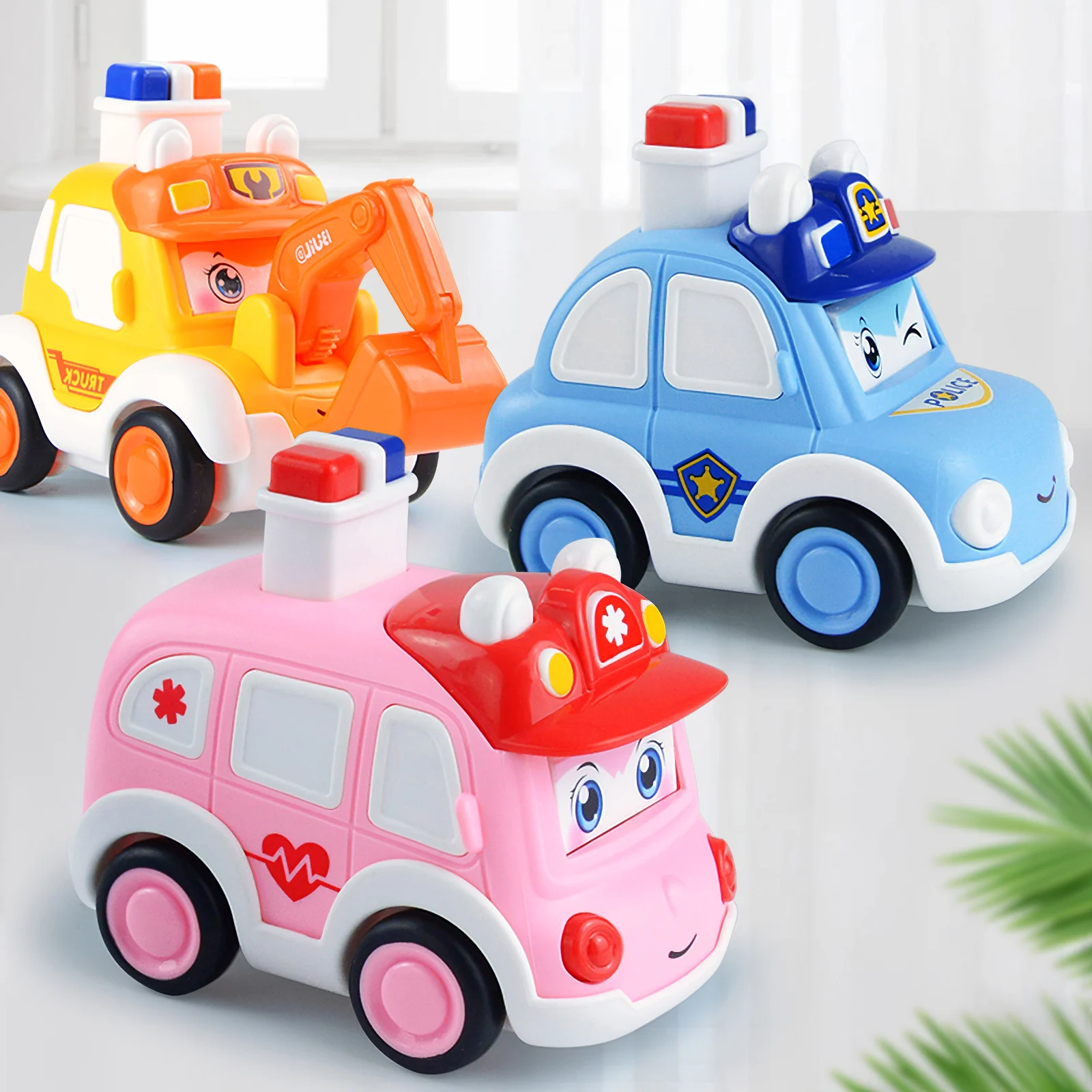 

4 Pcs Set Cartoon Cars Pressing Baby Cars Toy Toddler Push Toy Wind Up Friction Powered Press Vehicles Cars Models Novelty Gifts