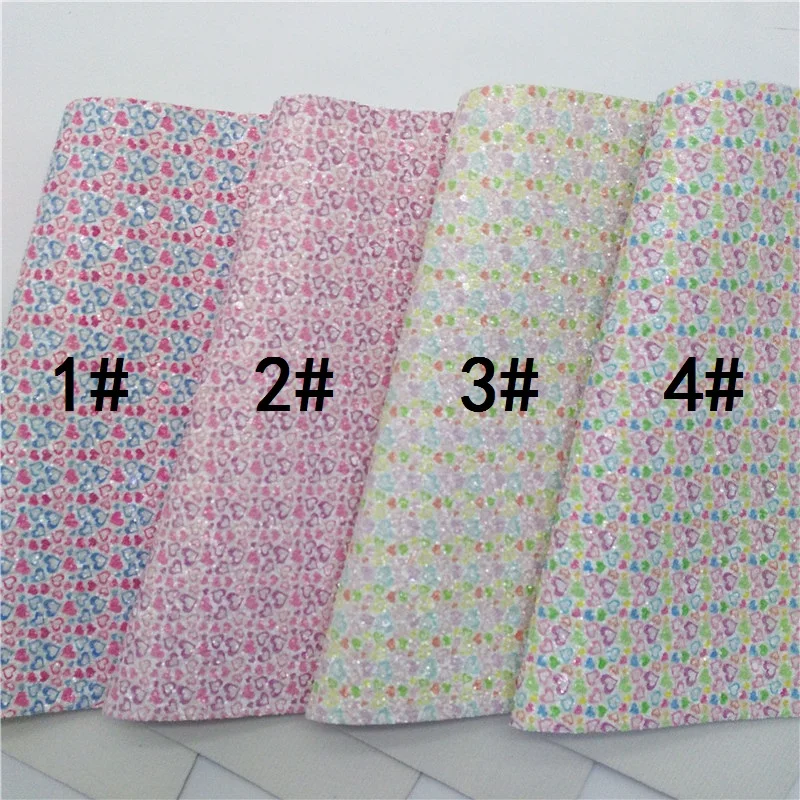 Радужные сердца печатные крупные блестящие кожа искусственная ткань винил с