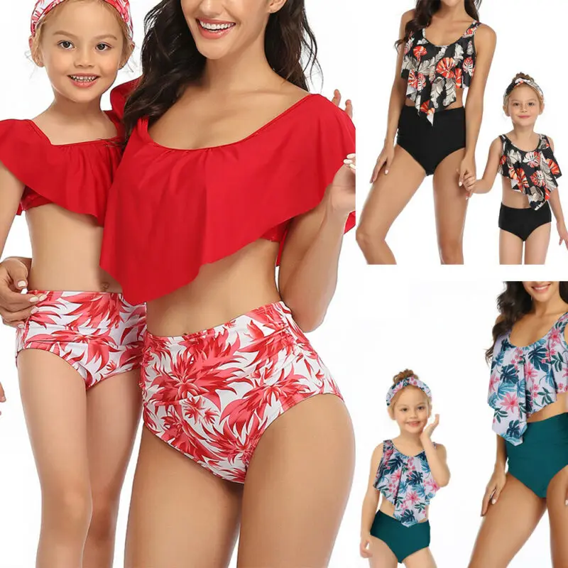 Модный Семейный комплект для мамы и дочки женщин детей девочек бикини купальный