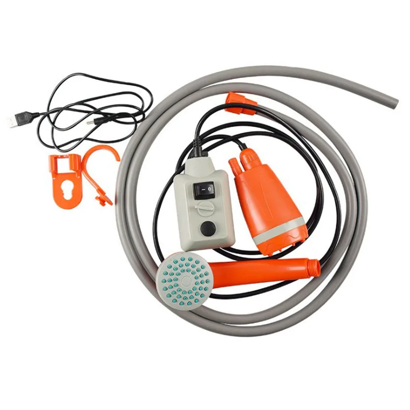 Цена Переносной походный душ Set USB Перезаряжаемый DC 12V нажимной душ для пеших прогулок, путешествий, автомобиля, мойки домашних животных, инструме...