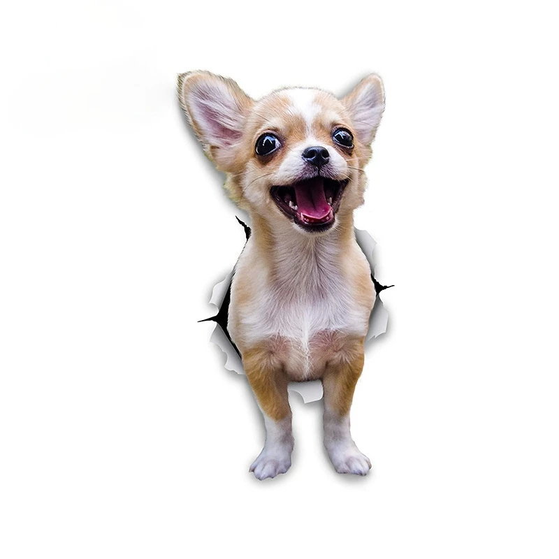 

3D Dog Excited Chihuahua Stickers for Wall Fridge Toilet Fuel Tank Cap Torn Decal Pvc15x8cm