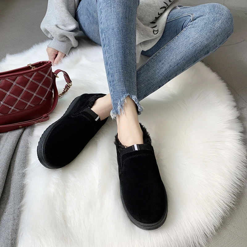 WWKK/женские зимние ботинки Женские теплые замшевые ботильоны на танкетке с мехом