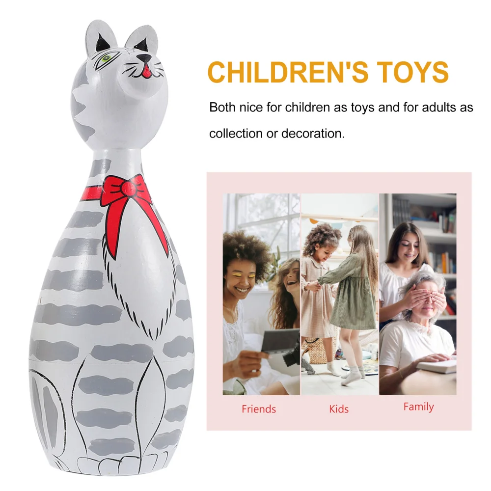 

5pcs Wooden Dolls Cartoon Nesting Animal Dolls Desktop Ornament