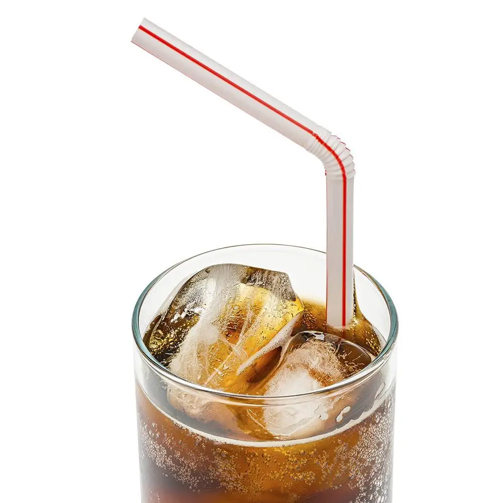 

100pcs Flexible Drinking Straws Multi-Color Striped Elbow Beverage Bendable Straws Striped Bendy Straws Birthday Party Supplies
