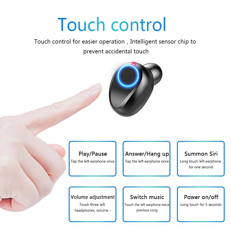 Сенсорные Bluetooth наушники TWS беспроводные наушники V5.0 наушники 8D глубокий бас стерео звук Спорт беспроводные Bluetooth наушники