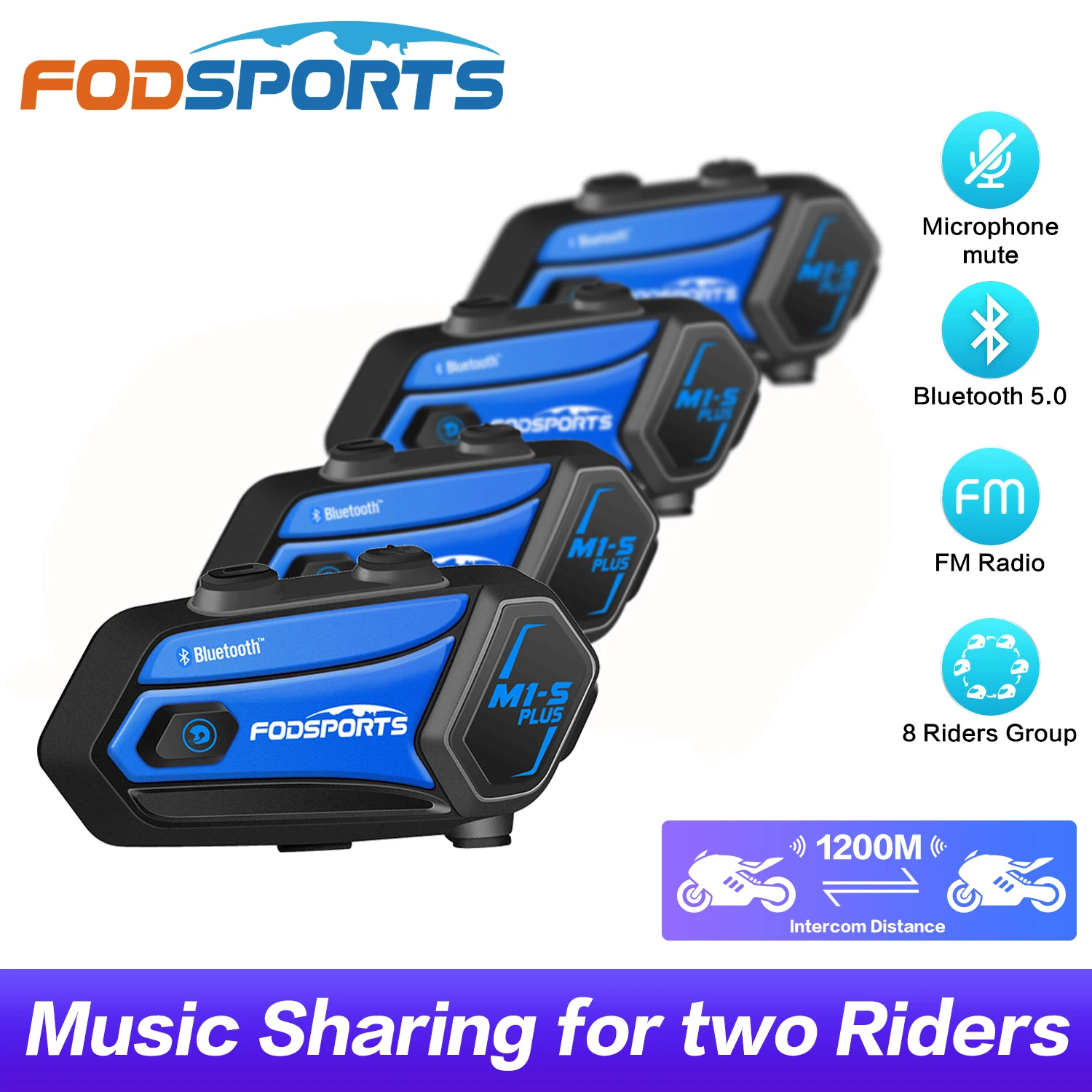 4Pcs Fodsports M1-s Plus Мотоциклетный шлем Интерком Bluetooth Гарнитура Водонепроницаемый Bt