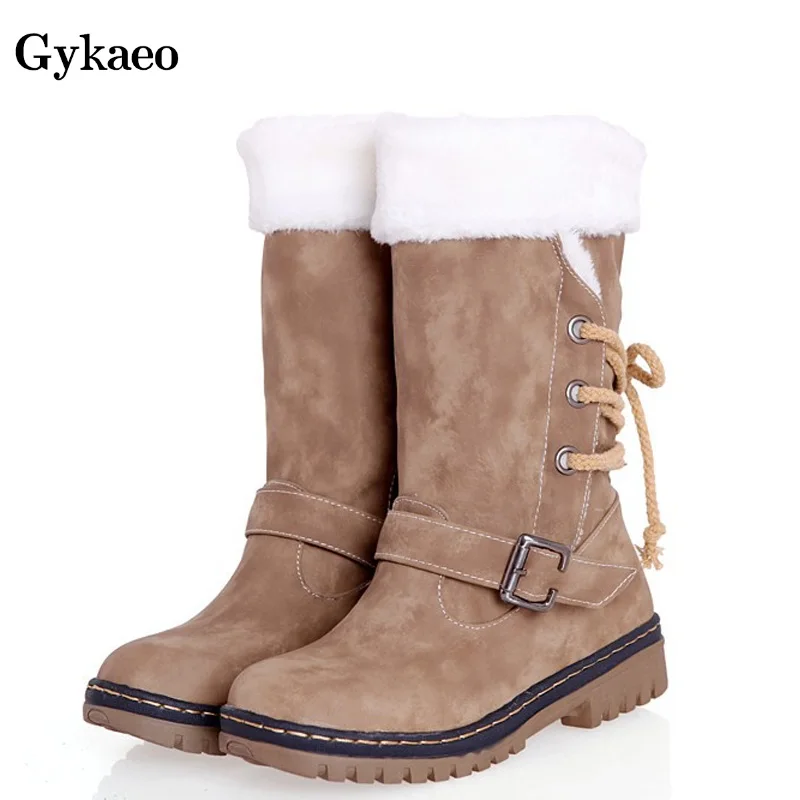 

Gykaeo Large Size Women Snow Shoes Female Retro Low Heels Plush Warm Boots Woman Casual Winter Ankle Botas Mujer Invierno 2022