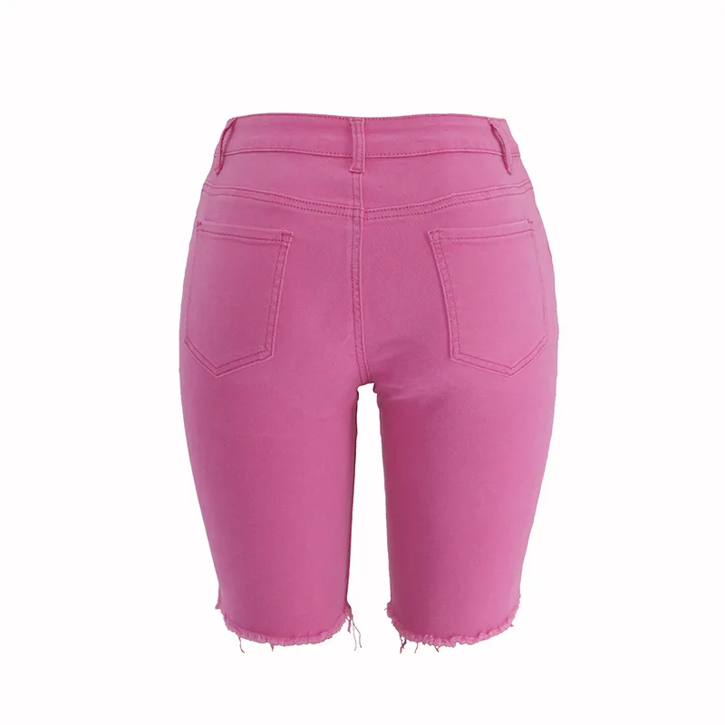 Летние женские джинсовые шорты с высокой талией черные Стрейчевые рваные