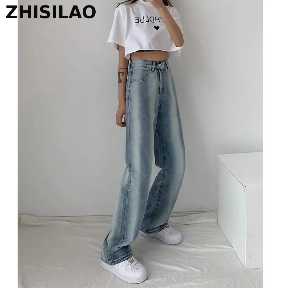 

Джинсы ZHISILAO женские прямые с широкими штанинами, винтажные мешковатые брюки из денима в стиле бойфренда с завязкой и высокой талией, улична...