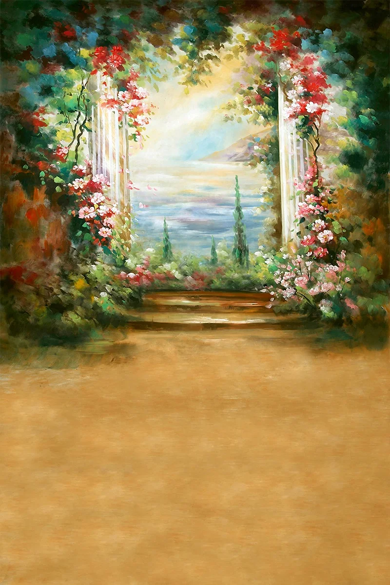 

Nitree Photo Studio Photography Props Backdrop Birthday Decoration Take Pictures Cement Pavement Lake Flower Vinyl Background