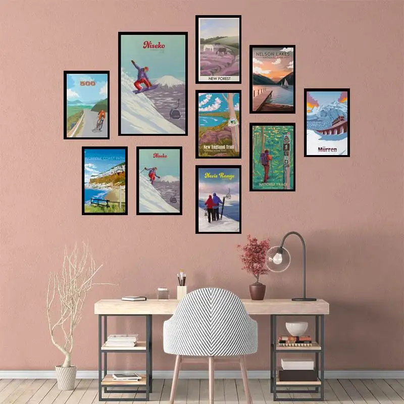 

Switzerland Ski Resort Poster Travel Vintage Skiing Artwork Jungfrau Lauterbrunnen Swiss Alps Poster Frames