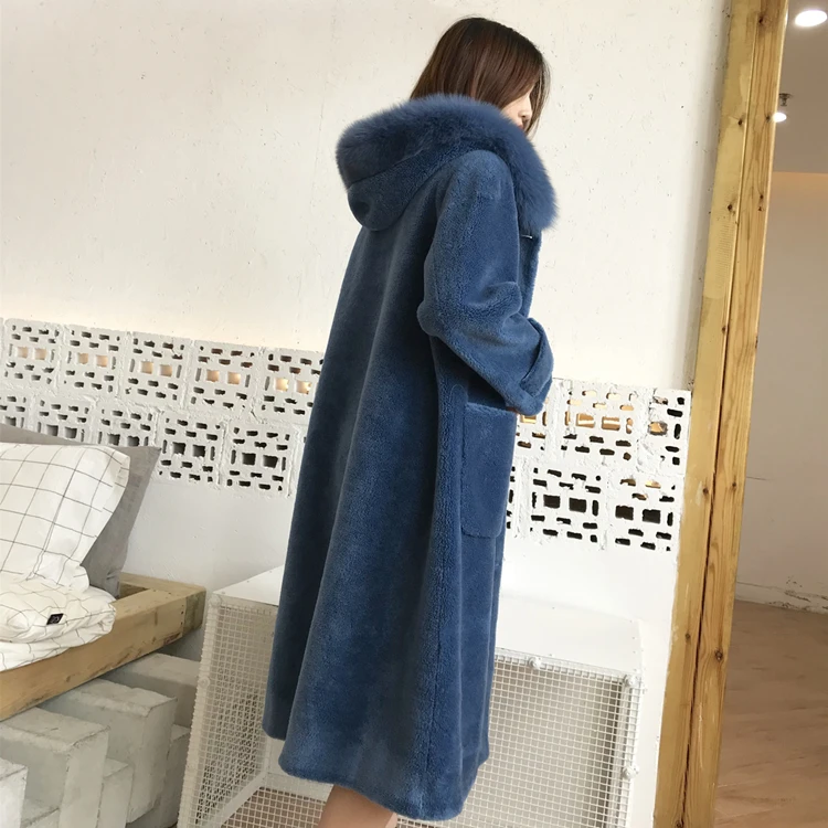 Женское пальто с натуральным мехом овчина воротником из натурального Лисьего