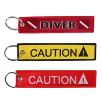 new arrivals keychain bouble sided caution diver print embroidery tags keychain keyring key chain pendant gift