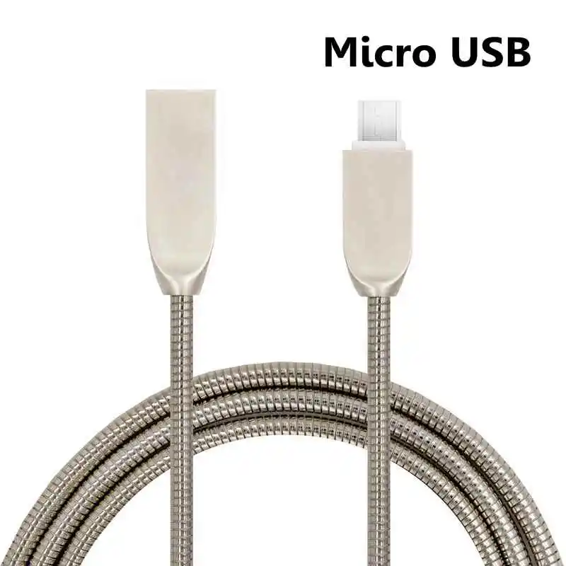 Sindvor 1 м металлический пружинный Micro USB кабель для синхронизации данных для samsung Xiaomi Android мобильный телефон Быстрая зарядка Microusb зарядное устройство провод - Тип штекера: silver