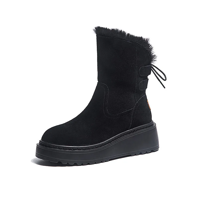 Готическая обувь женские черные теплые ботинки средней высоты на шнуровке