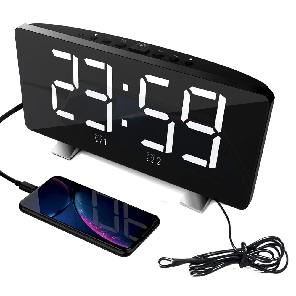 

LED Digital Display USB12/24 Hours Dual Modes Snooze Alarm Clock with FM Radio Smart Digital Alarm Clock for Kids Bedroom