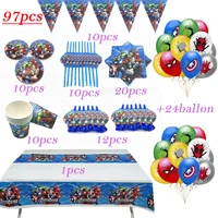 97pcs the avengers baby shower party decoration birthday sets banner straws cup plate tablecloth supplies for kids gift balloons