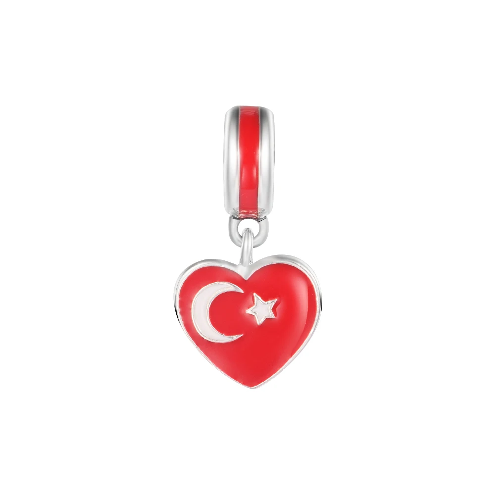 

DIY Fits for Pandora Charms Bracelets Turkey Heart Flag Dangle Beads 100% 925 Sterling-Silver-Jewelry Kralen 2021 New