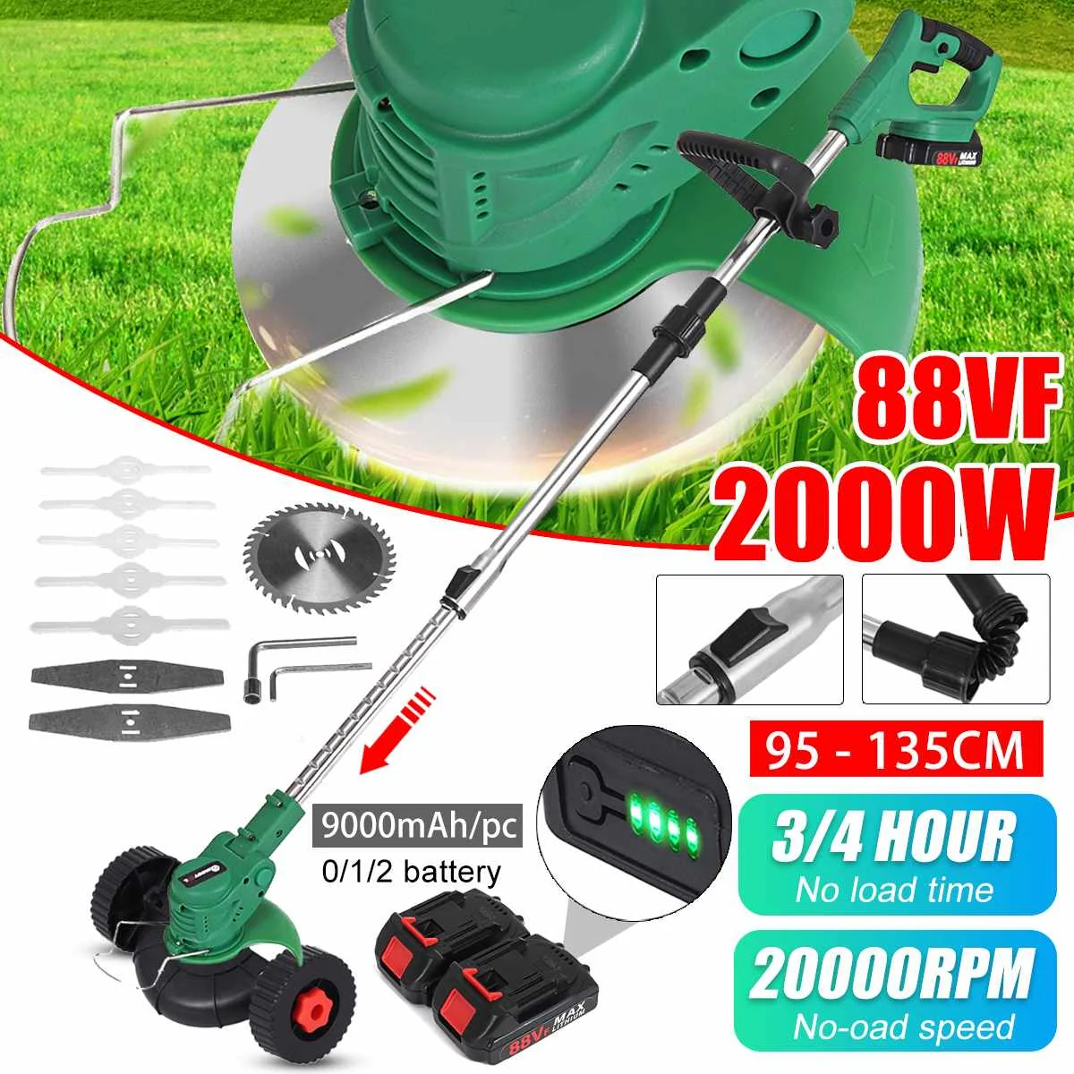 

2000W Brush Cutter Electric Lawn Mower Cordless Rechargeable Battery Brushcutter Grass Trimmer Garden Lawn Mower for Makita 18v