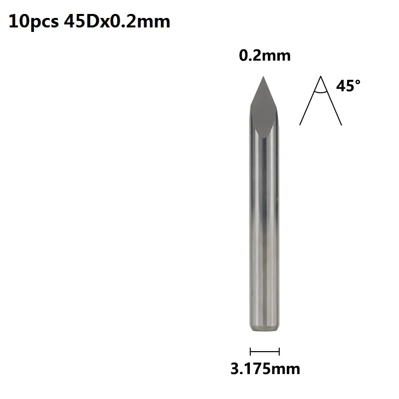 45Dx0.2mm 10 шт. 3,175 мм хвостовик 3 край гравирования печатных плат с алмазным напылением для 20 Вт, 30 Вт/40/45/60/90 градусов наконечник 0,1 0,2 0,3 мм пирамиды фрезерный станок с ЧПУ Бит 3D фрезерный станок - Длина режущей кромки: 45Dx0.2mm