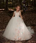 Элегантные свадебные туфли принцессы с белым верхом и Свадебная вечеринка бальное платье ручной работы с бабочками для девочек в цветочек платье Pagant платье От 1 до 14 лет