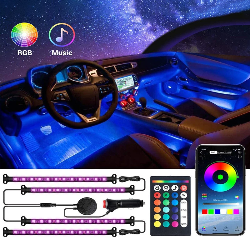 

Mayitr 48 RGB автомобильный светильник полосы светодиодный интерьер автомобиля Атмосфера лампы IP65 Водонепроницаемый Авто приложение Управлени...