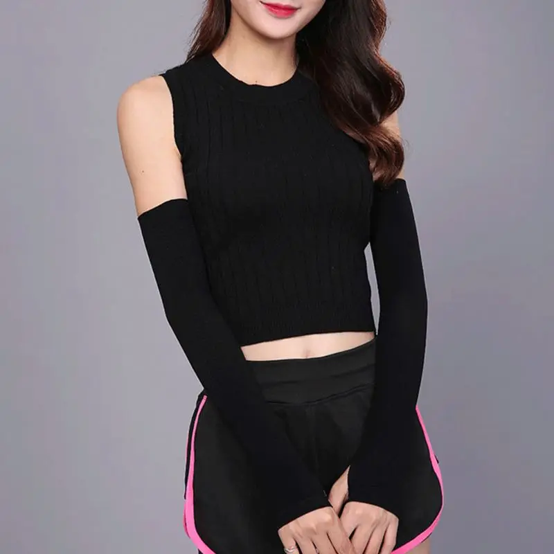 

Japanese Style Women Fingerless Arm Sleeves Compression Surround Pressure Shaper Bump Weave Long Sports Long Gloves Thumb Hole